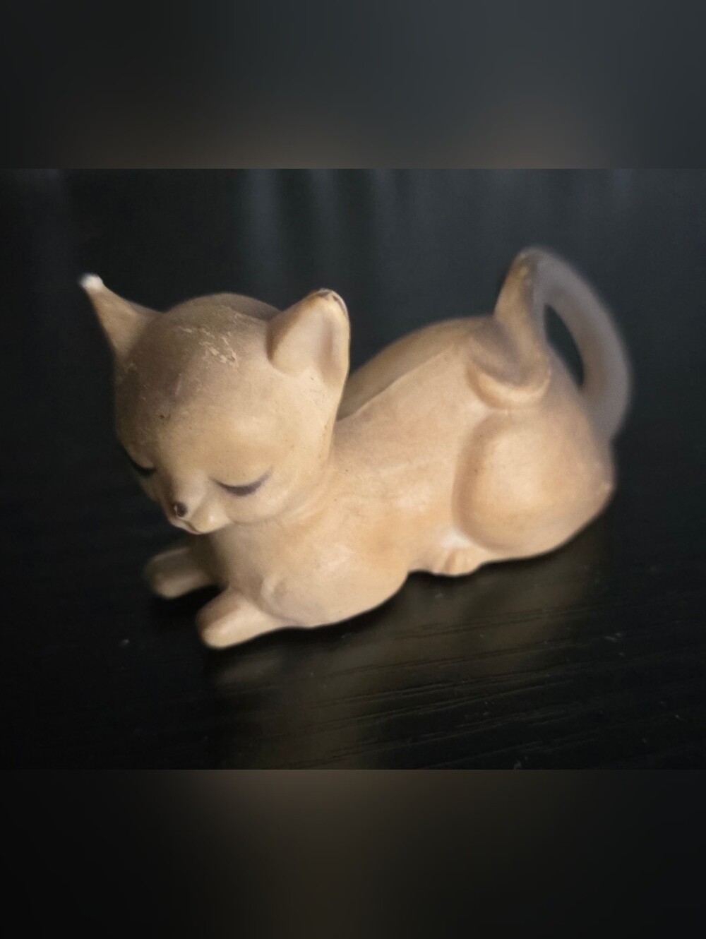 Small/Mini Sleeping Kitten Figurine in Matte Beige
